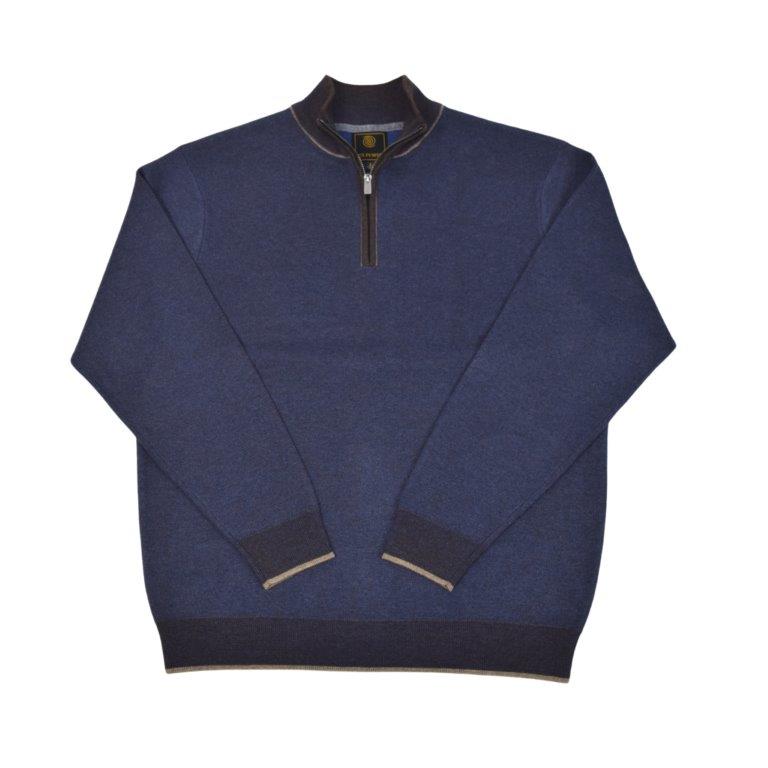 FX FUSION 1/4 Zip Birdseye Sweater Brown/Navy