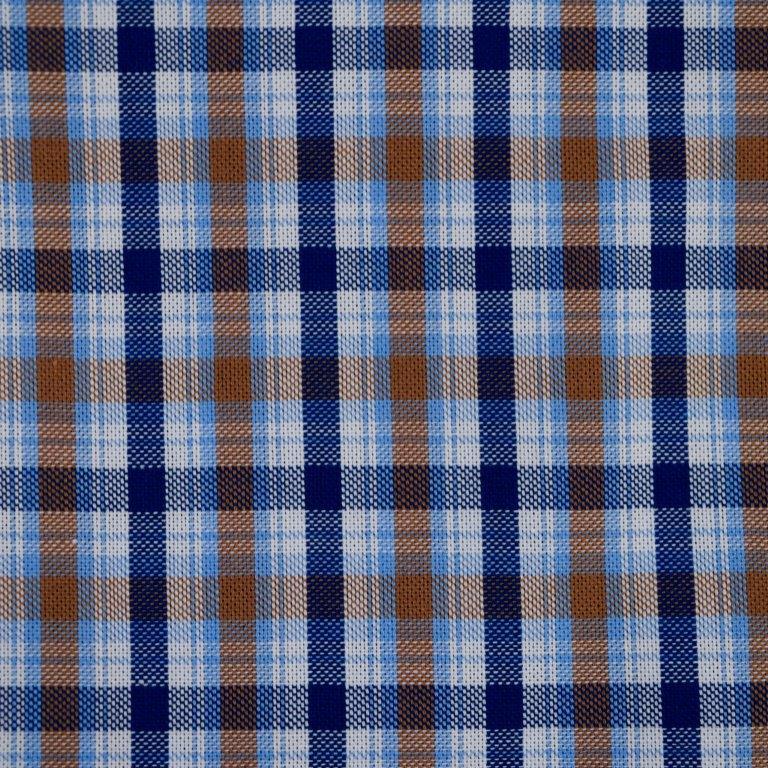 FX Fusion Easy Care Cotton Poly Woven Shirt White/Tan/Blue Check - Hajjar's Big & Tall Mens Clothing