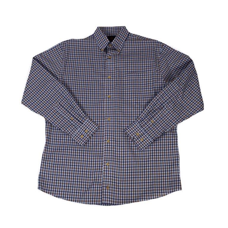 FX Fusion Easy Care Cotton Poly Woven Shirt White/Tan/Blue Check - Hajjar's Big & Tall Mens Clothing
