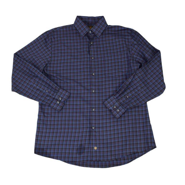FX Fusion Easy Care Cotton Poly Woven Shirt Grey/Royal/Purple Check - Hajjar's Big & Tall Mens Clothing