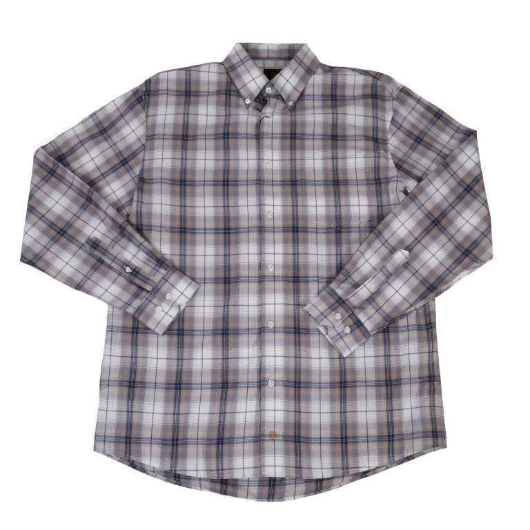 FX Fusion Easy Care Cotton Poly Woven Shirt Silver/Tan/Indigo Check - Hajjar's Big & Tall Mens Clothing