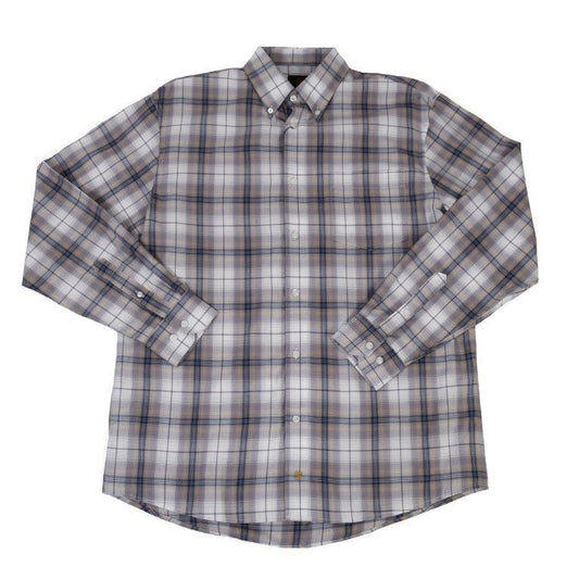 FX Fusion Easy Care Cotton Poly Woven Shirt Silver/Tan/Indigo Check - Hajjar's Big & Tall Mens Clothing