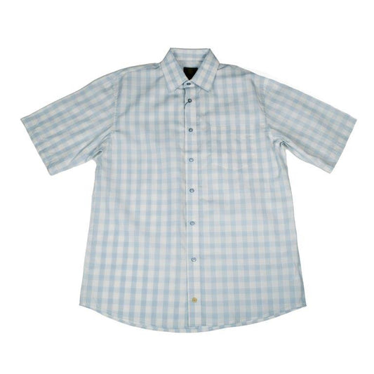 FX Fusion Short Sleeve Poly Cotton Sport Shirt Light Blue Check
