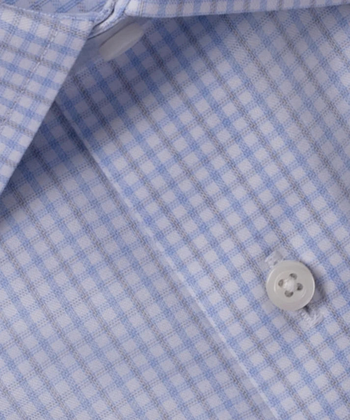 Wilkes and Riley Classic Fit Sky/Grey Twill Check Spread Collar Supima Cotton Non-Iron Dress Shirt