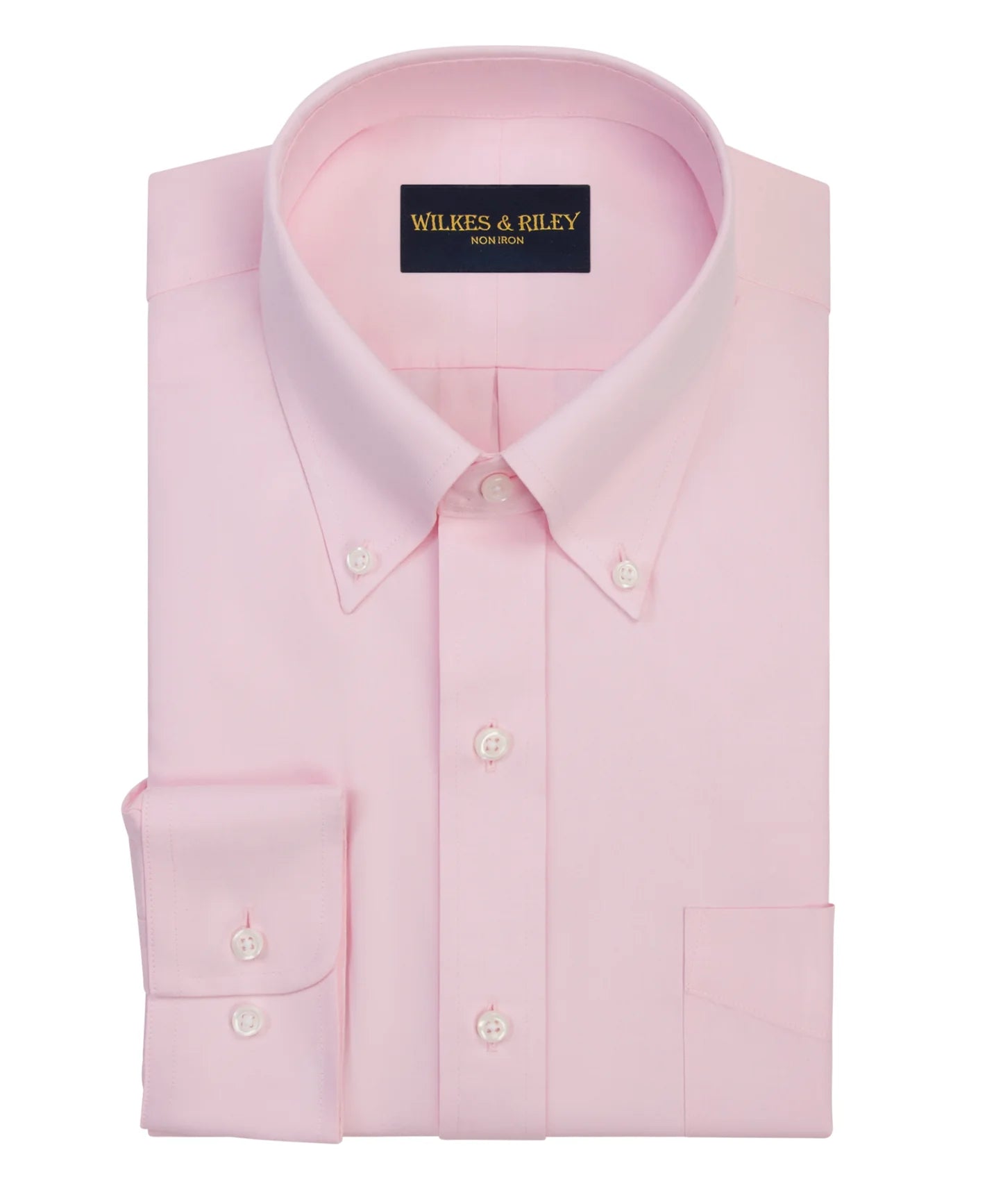 Wilkes and Riley Pink Button-Down Collar Non-Iron Pinpoint Oxford