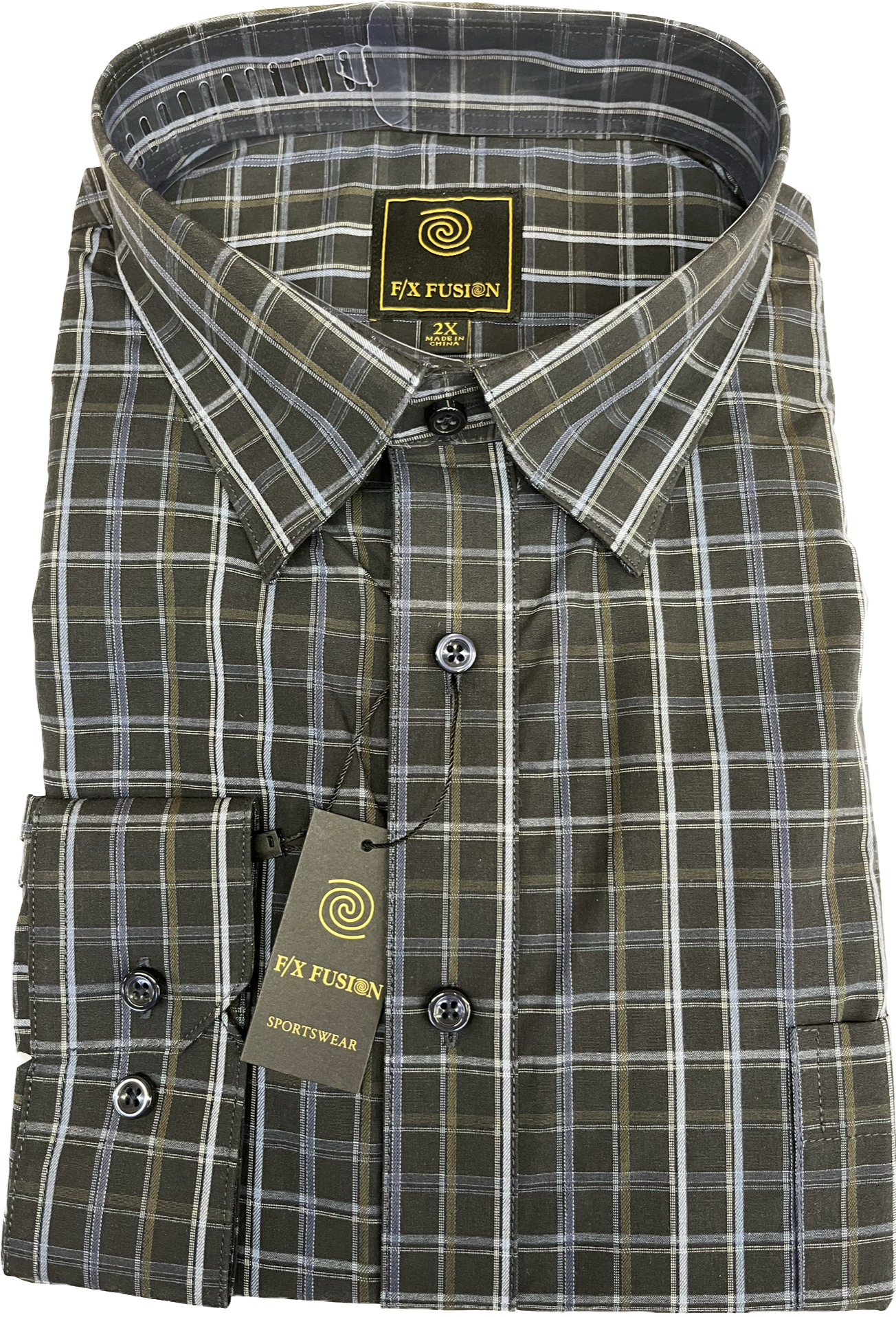 FX Fusion Easy Care Cotton Poly Woven Shirt Blue Check