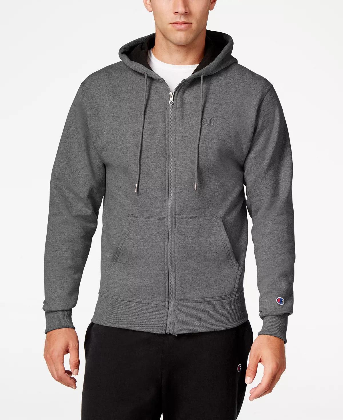 Champion Powerblend Fleece Full Zip Hoodie Charcoal - Hajjar's Big & Tall Mens Clothing