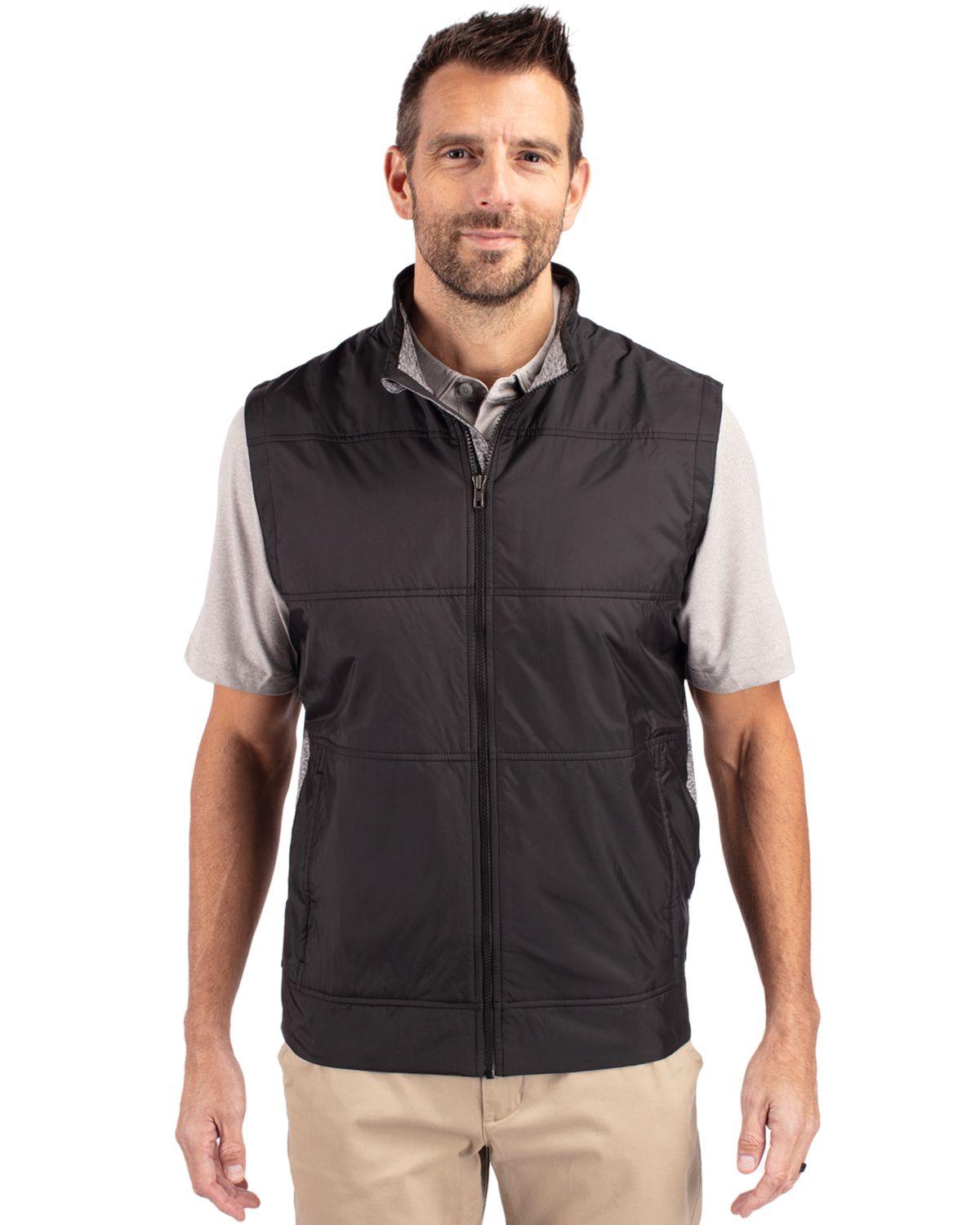 Cutter & Buck Stealth Hybrid Quilted Windbreaker Vest Black - Hajjar's Big & Tall Mens Clothing