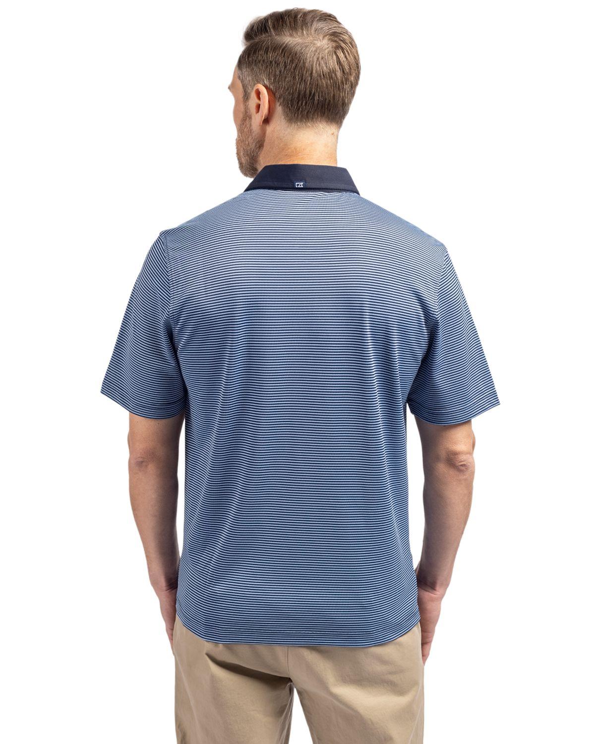 Cutter & Buck Virtue Eco Pique Micro Stripe Recycle Polo Atlas/Navy Blue - Hajjar's Big & Tall Mens Clothing