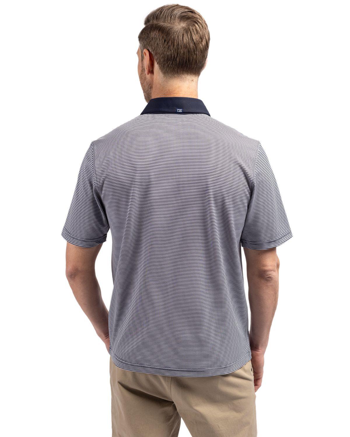 Cutter & Buck Virtue Eco Pique Micro Stripe Recycle Polo Navy Blue/White - Hajjar's Big & Tall Mens Clothing