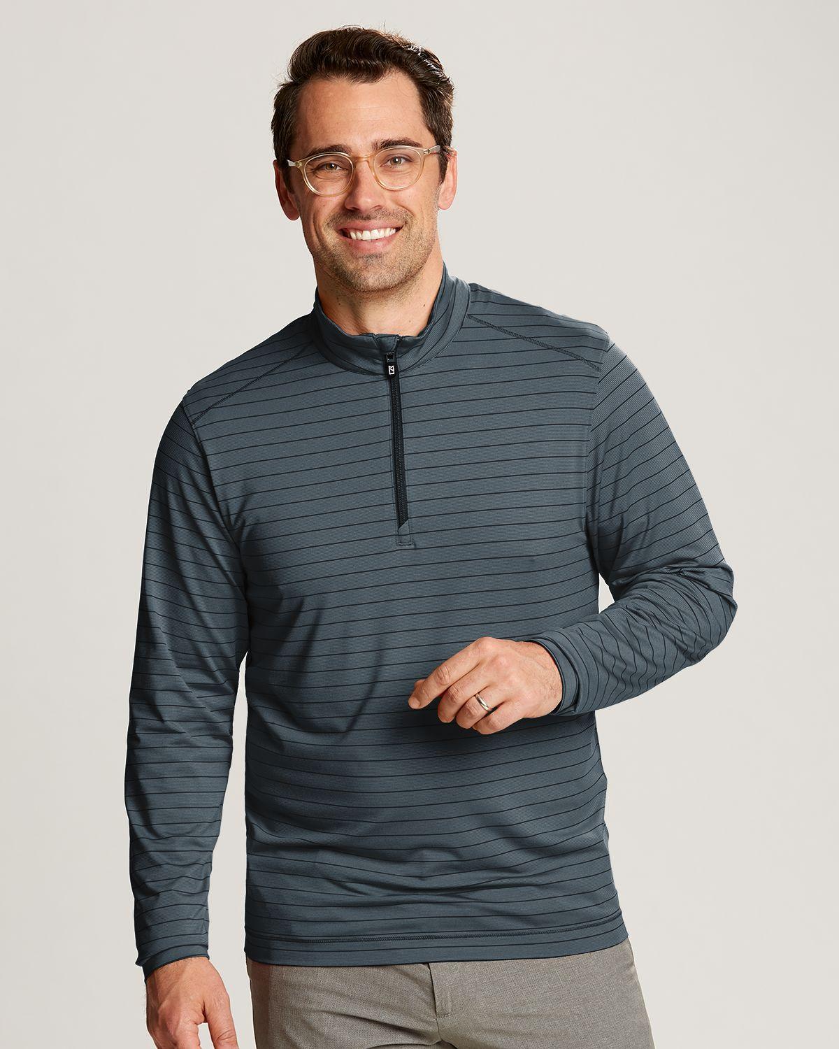 Cutter & Buck Holman Stripe Half Zip Black Heather - Hajjar's Big & Tall Mens Clothing