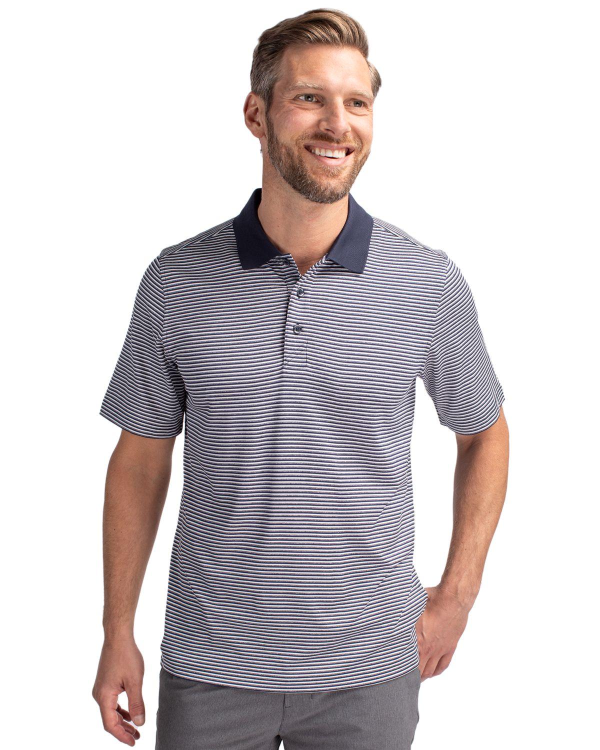 Cutter & Buck Forge Polo Tonal Stripe Liberty Navy - Hajjar's Big & Tall Mens Clothing