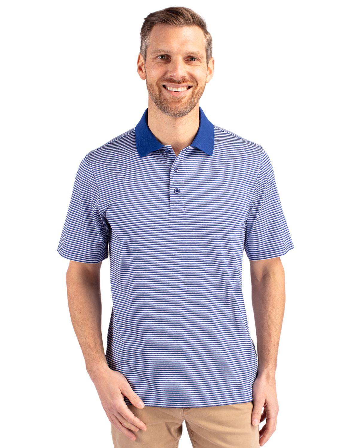 Cutter & Buck Forge Polo Tonal Stripe Tour Blue - Hajjar's Big & Tall Mens Clothing