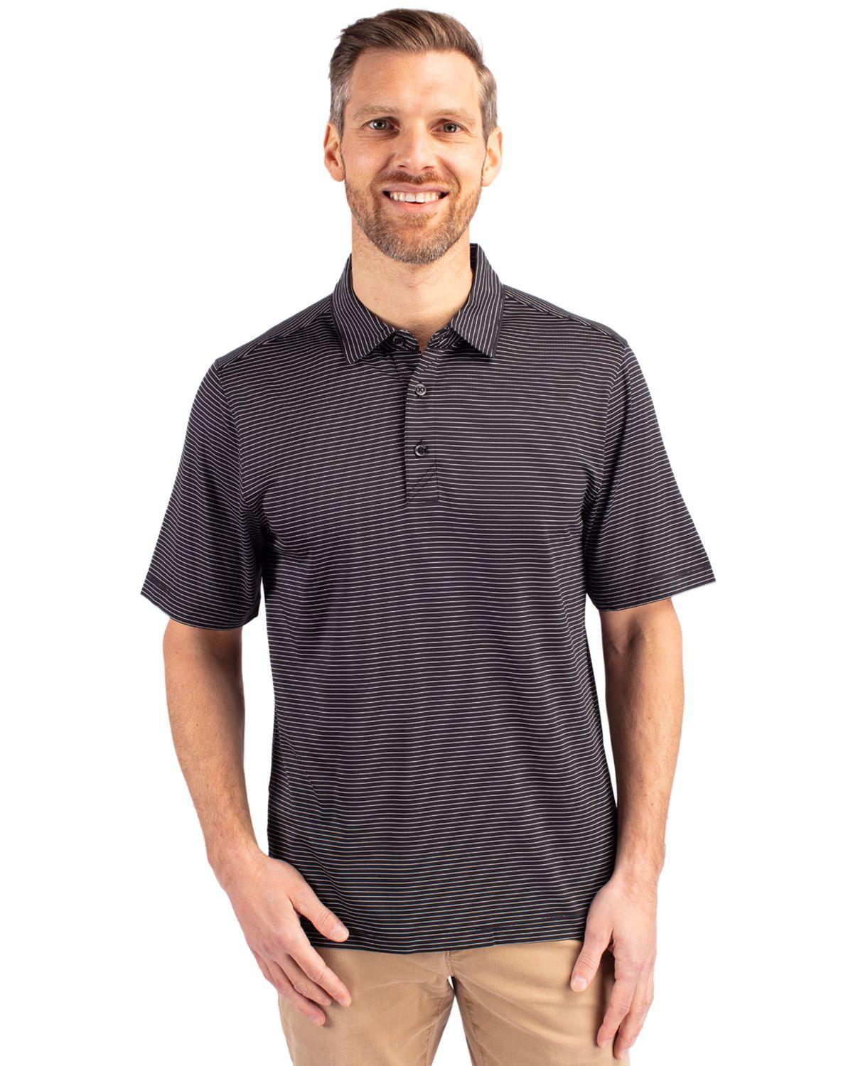 Cutter & Buck Forge Pencil Stripe Polo Black - Hajjar's Big & Tall Mens Clothing