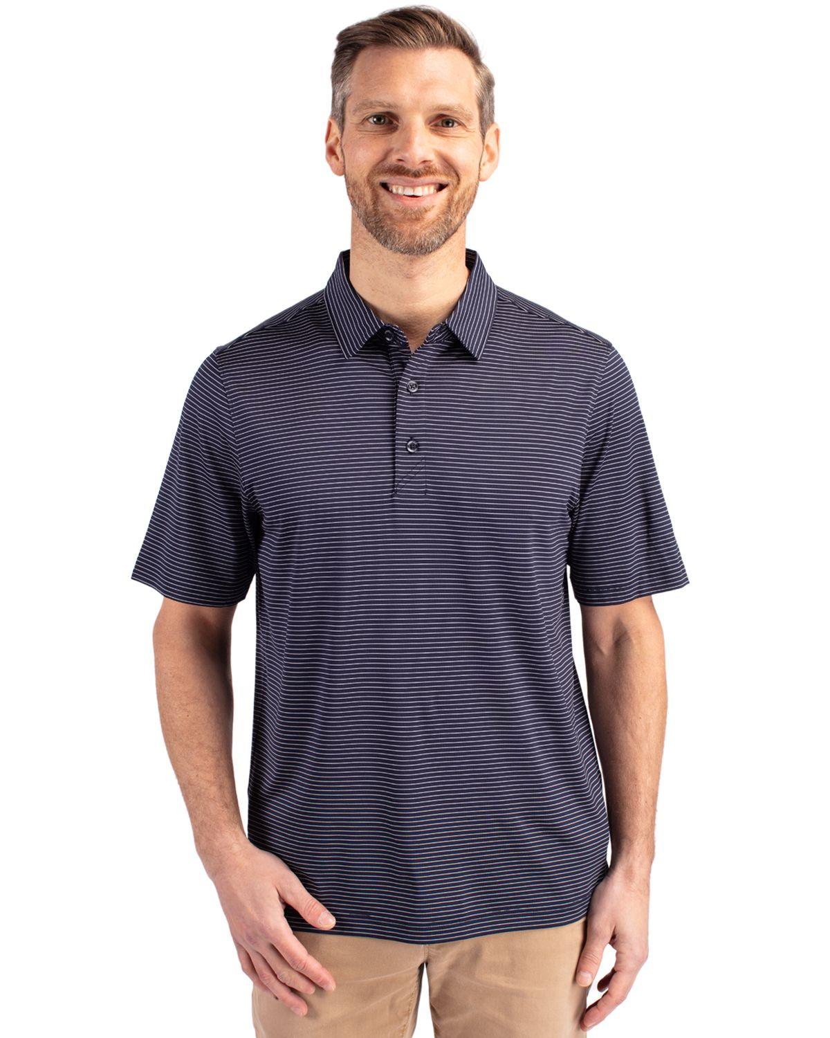 Cutter & Buck Forge Pencil Stripe Polo Liberty Navy - Hajjar's Big & Tall Mens Clothing