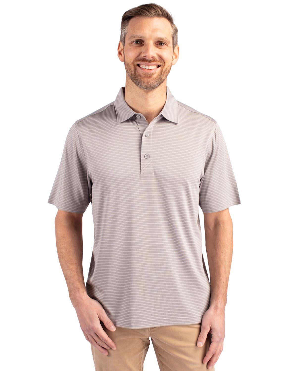 Cutter & Buck Forge Pencil Stripe Polo Polished Grey - Hajjar's Big & Tall Mens Clothing
