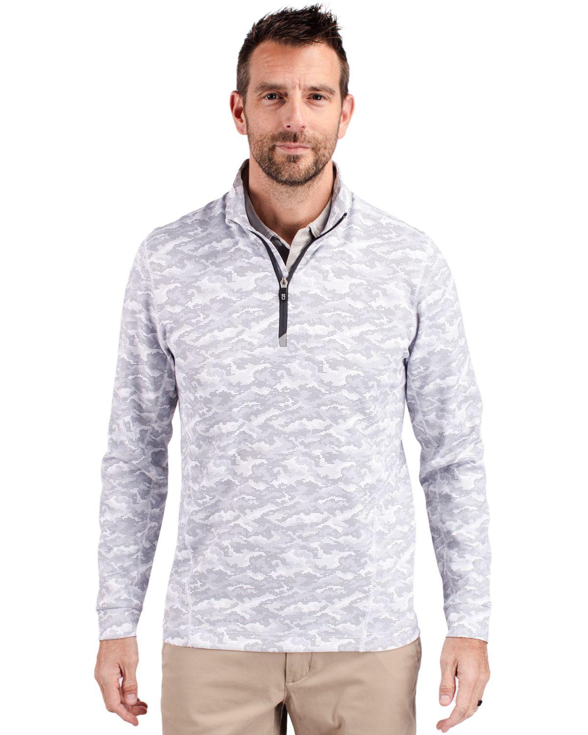 Cutter & Buck Traverse Stretch Camo Print Eco Quarter Zip Pullover Charcoal - Hajjar's Big & Tall Mens Clothing