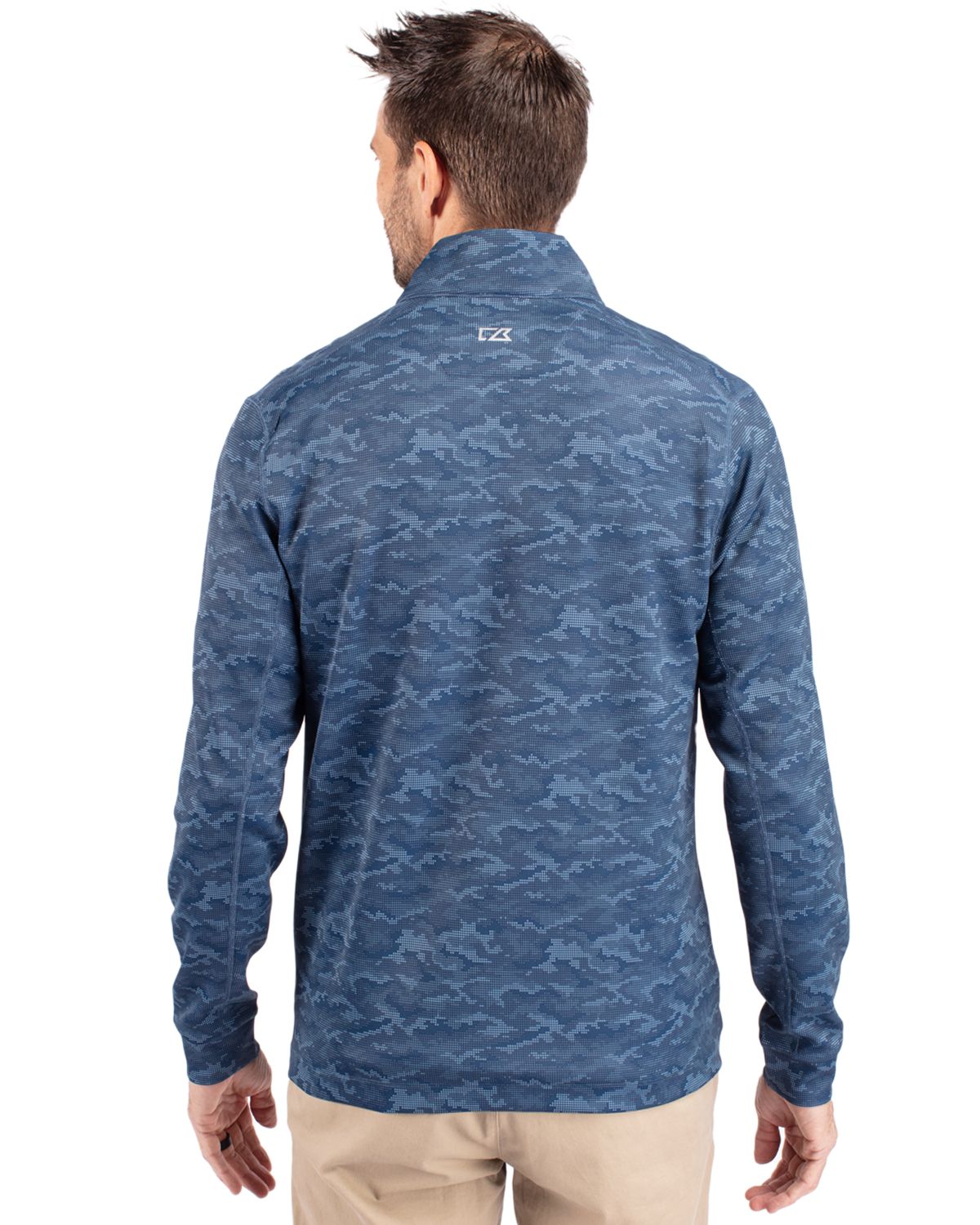 Cutter & Buck Traverse Stretch Camo Print Eco Quarter Zip Pullover Navy Blue