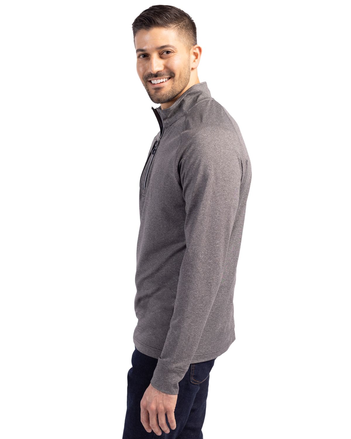 Cutter & Buck Adapt Eco Knit Heather Quarter Zip Pullover Black Heather