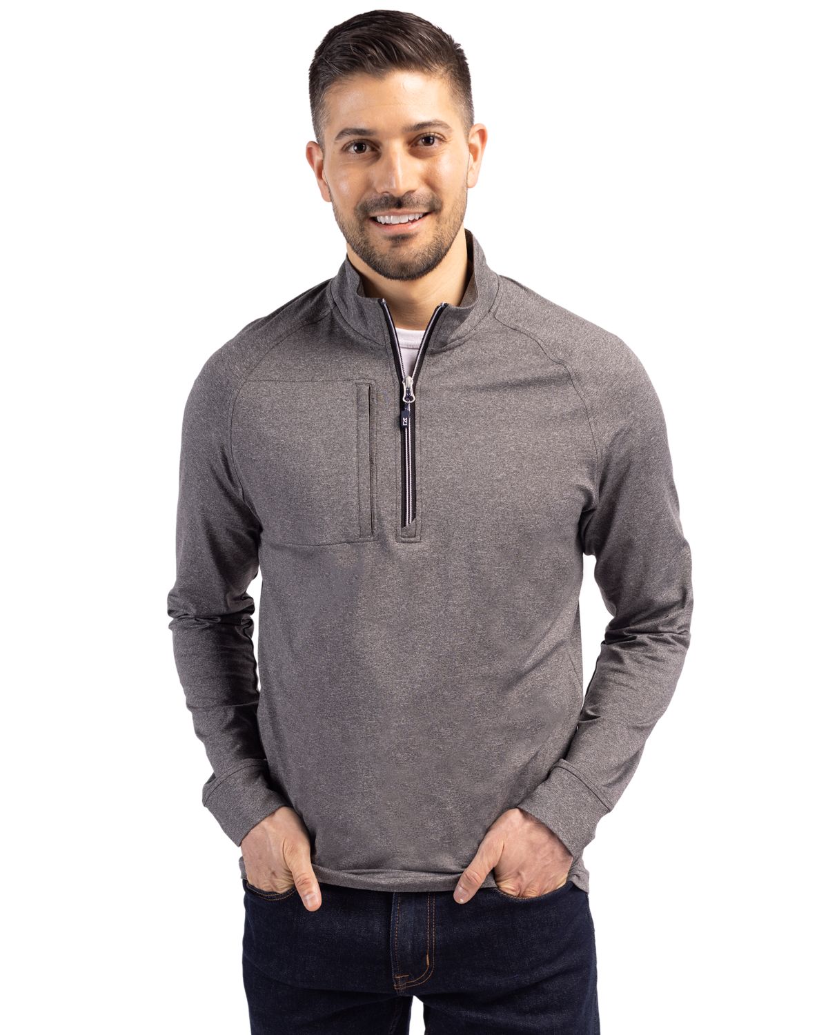 Cutter & Buck Adapt Eco Knit Heather Quarter Zip Pullover Black Heather