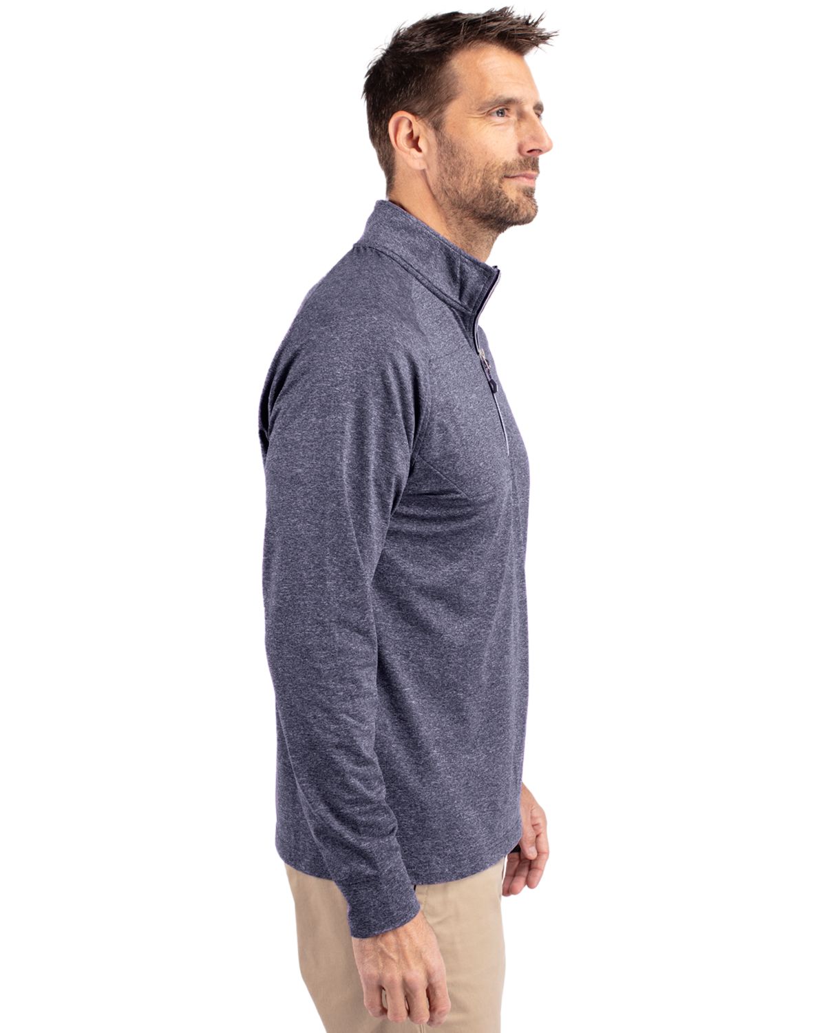 Cutter & Buck Adapt Eco Knit Heather Quarter Zip Pullover Navy Blue Heather