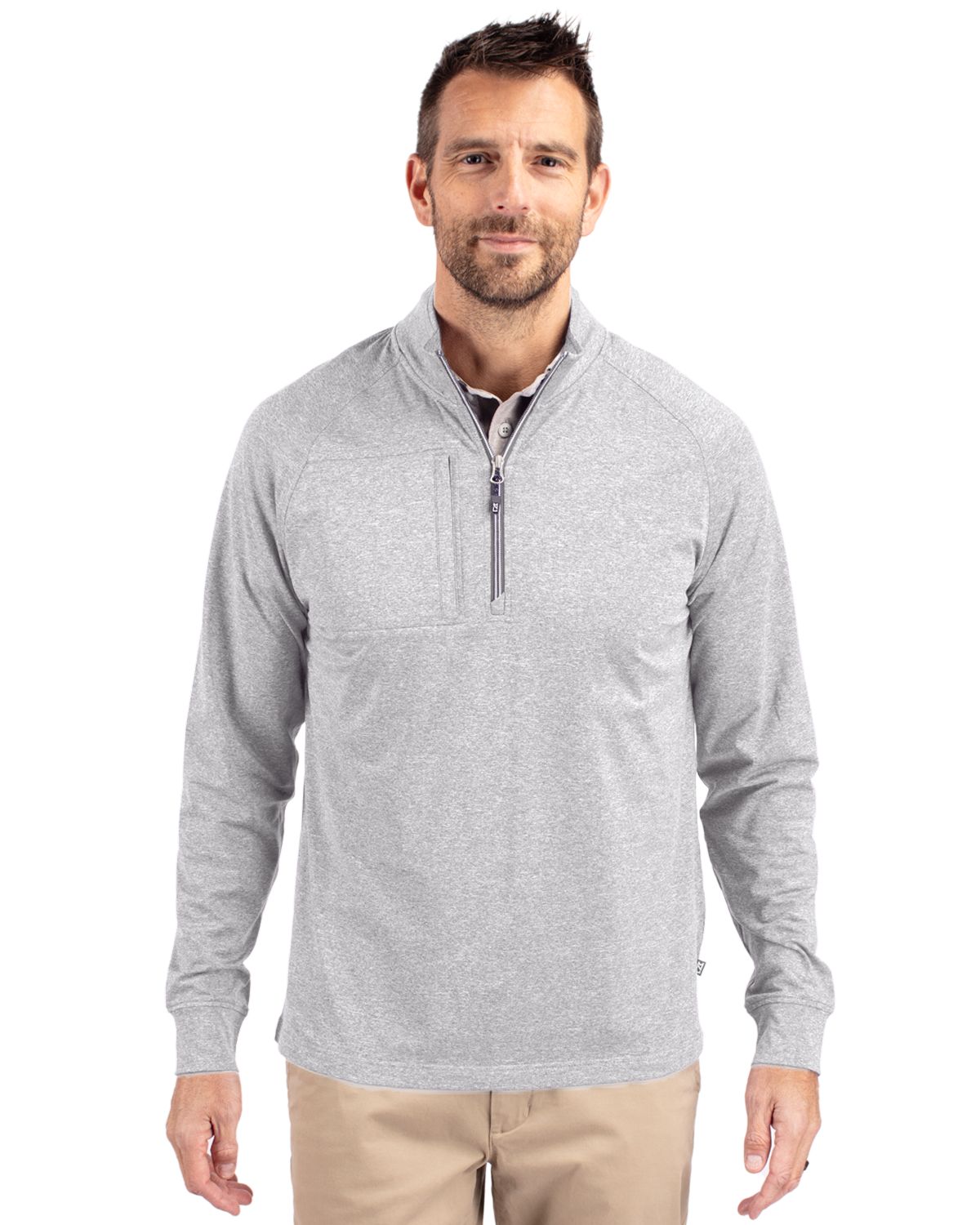 Cutter & Buck Adapt Eco Knit Heather Quarter Zip Pullover Polished Grey Heather