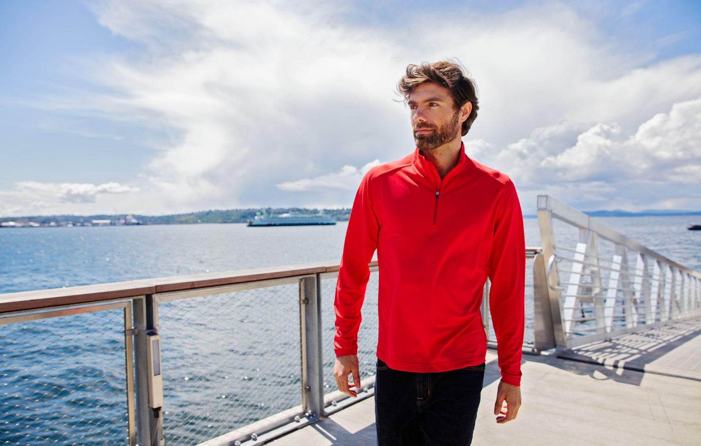 Cutter & Buck Virtue Eco Pique Quarter Zip Pullover Red - Hajjar's Big & Tall Mens Clothing