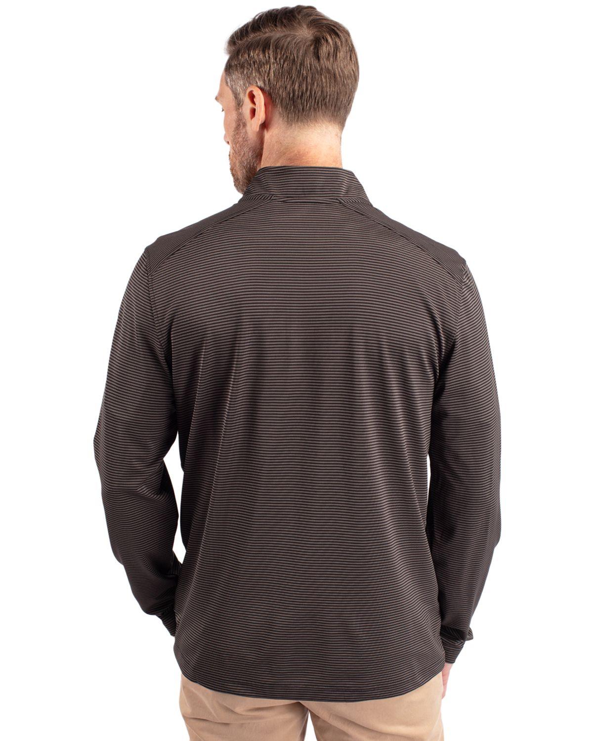 Cutter & Buck Virtue Eco Pique Micro Stripe Quarter Zip Black/Grey - Hajjar's Big & Tall Mens Clothing