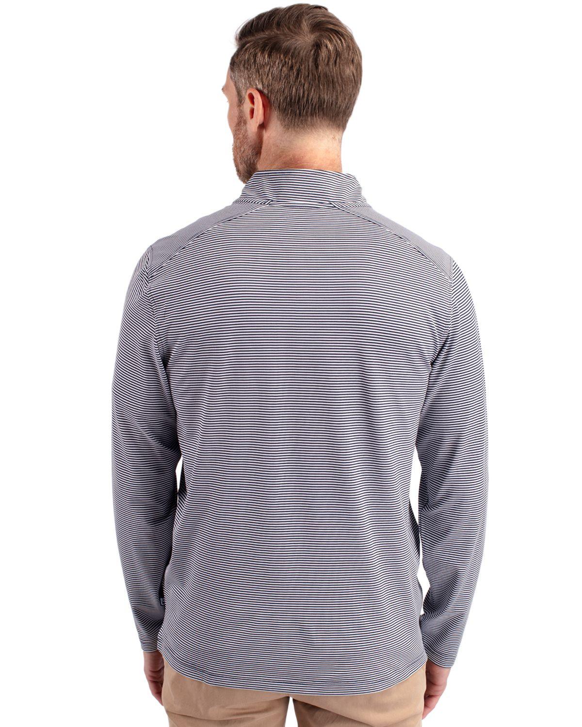 Cutter & Buck Virtue Eco Pique Micro Stripe Quarter Zip Navy Blue/White - Hajjar's Big & Tall Mens Clothing