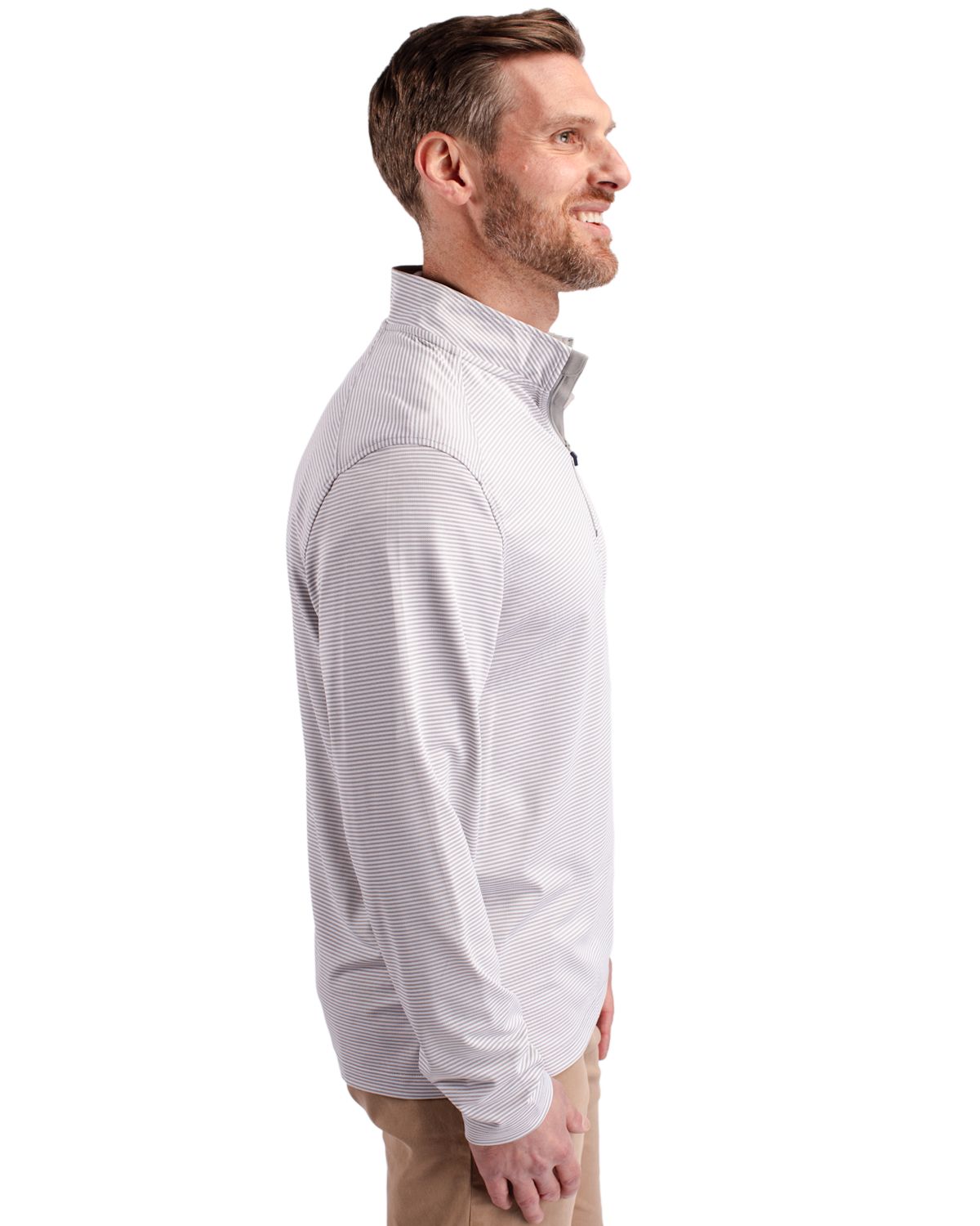 Cutter & Buck Virtue Eco Pique Micro Stripe Quarter Zip Polished/White
