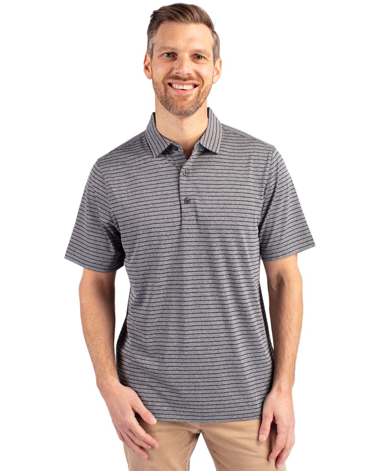 Cutter & Buck Forge Eco Heather Stripe Stretch Polo Black Heather - Hajjar's Big & Tall Mens Clothing