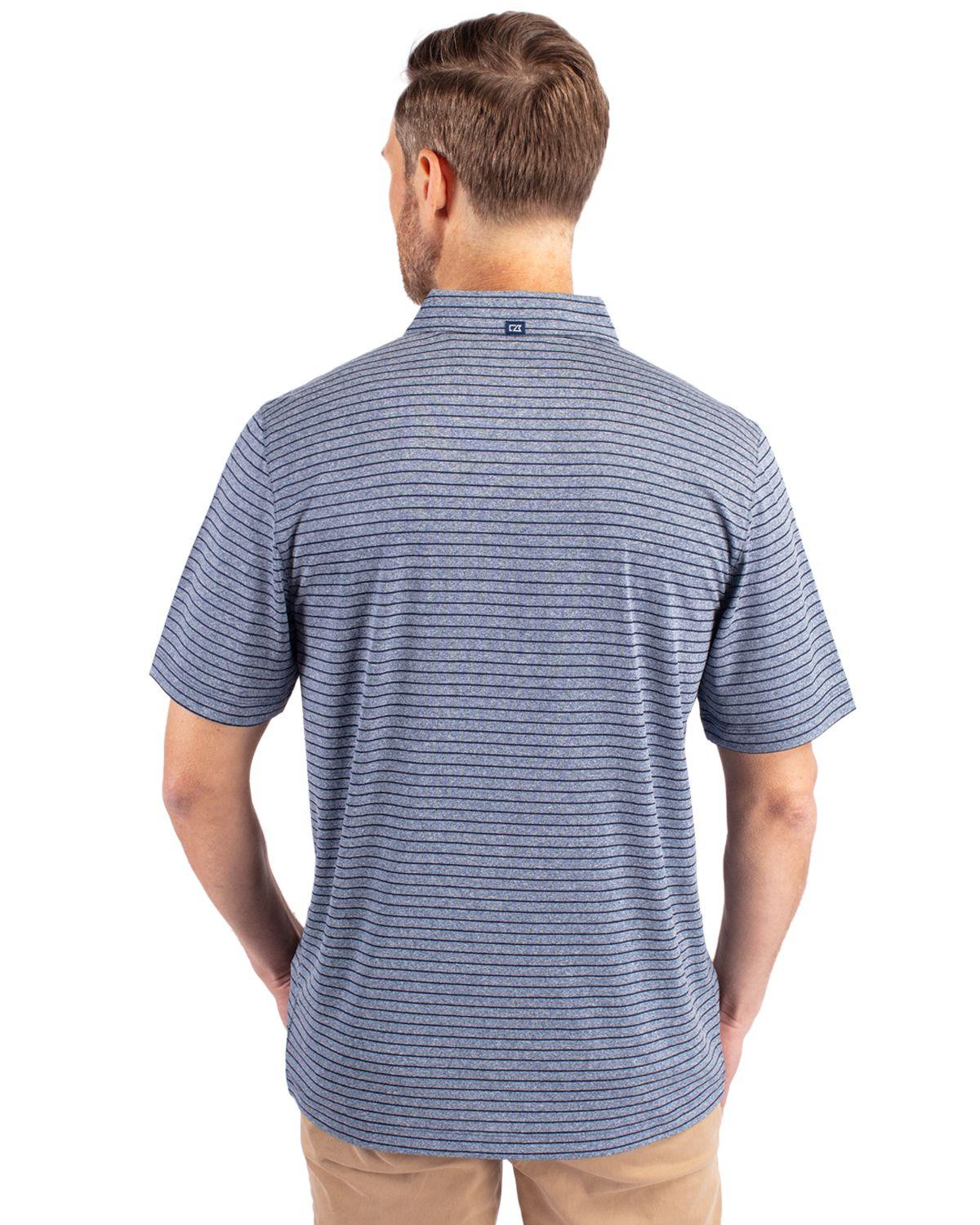 Cutter & Buck Forge Eco Heather Stripe Stretch Polo Navy Blue Heather - Hajjar's Big & Tall Mens Clothing