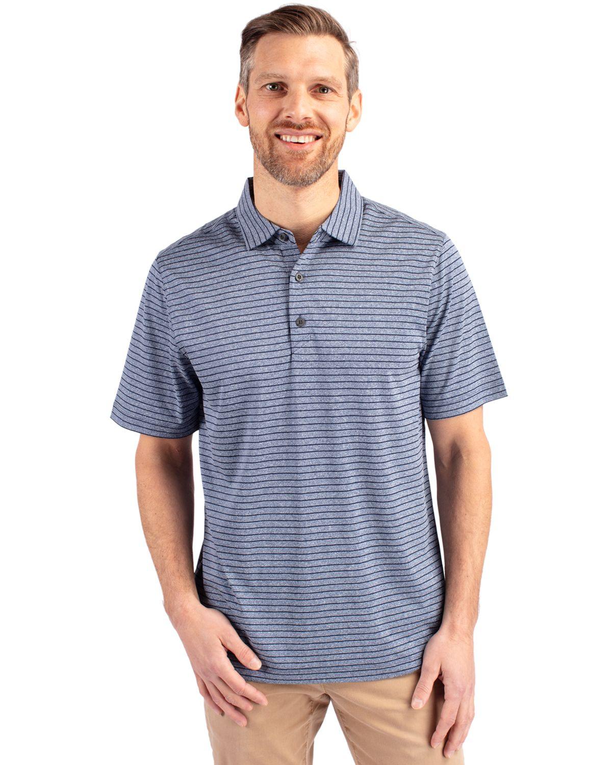 Cutter & Buck Forge Eco Heather Stripe Stretch Polo Navy Blue Heather - Hajjar's Big & Tall Mens Clothing