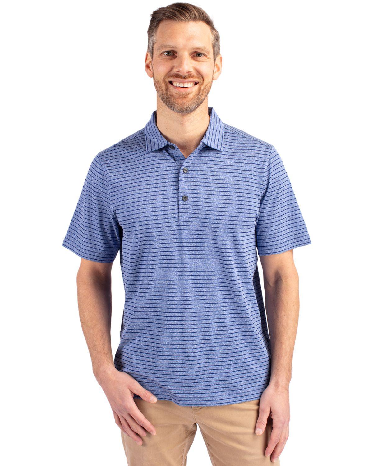 Cutter & Buck Forge Eco Heather Stripe Stretch Polo Tour Blue Heather - Hajjar's Big & Tall Mens Clothing