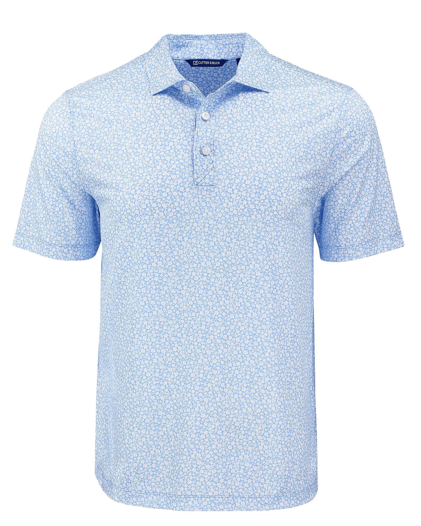 Cutter & Buck Pike Eco Floral Print Polo Atlas Blue - Hajjar's Big & Tall Mens Clothing