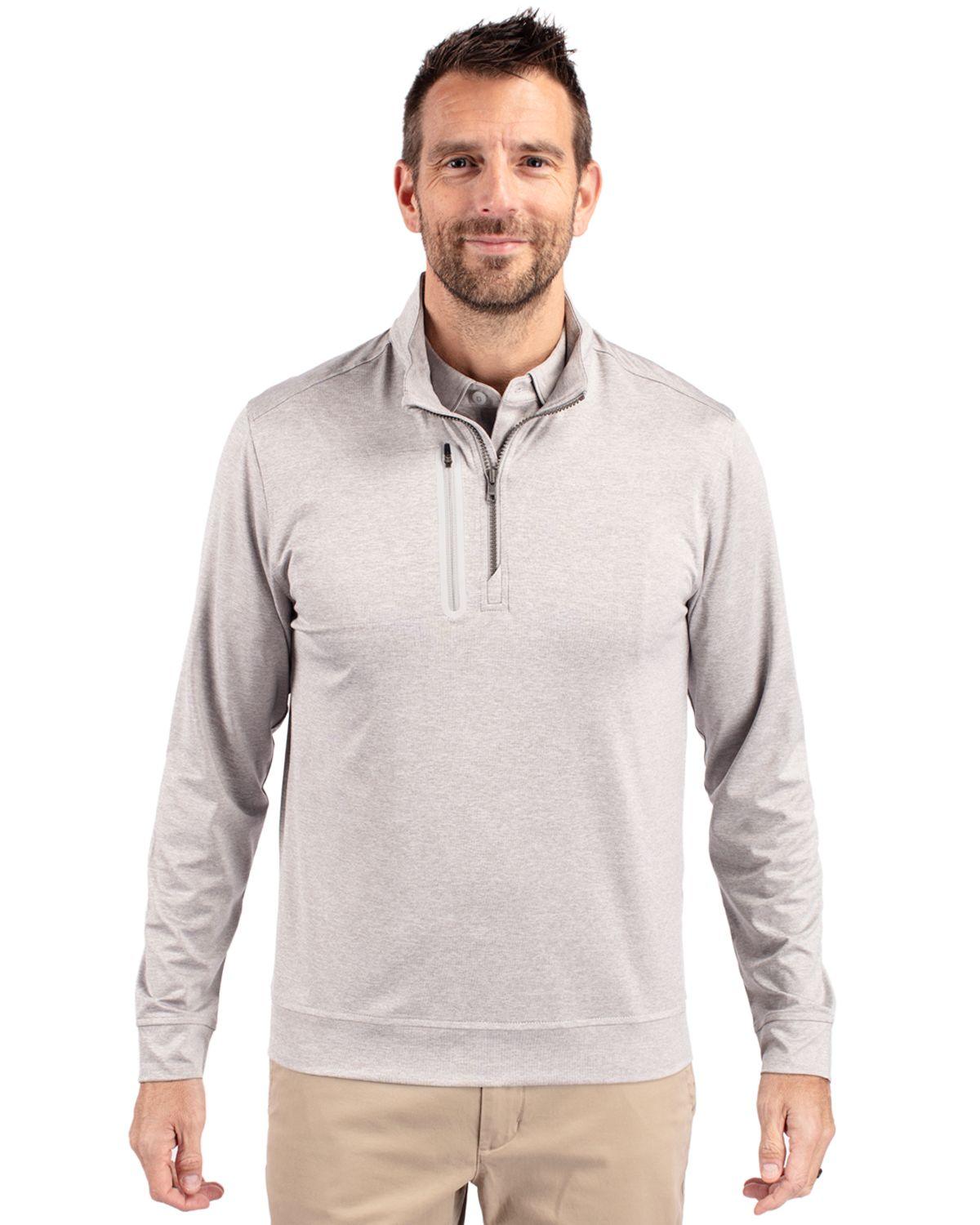 Cutter & Buck Stealth Heathered Quarter Zip Pullover Polished - Hajjar's Big & Tall Mens Clothing