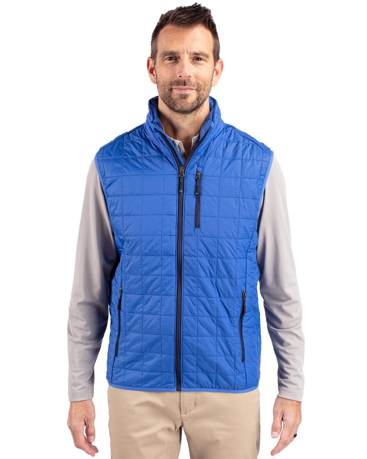 Cutter & Buck Rainier PrimaLoft Eco Insulated Full Zip Puffer Vest Royal Blue - Hajjar's Big & Tall Mens Clothing