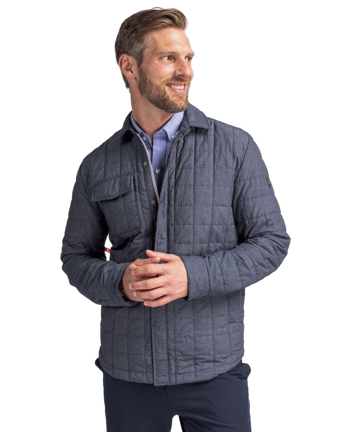 Cutter & Buck Eco Insulated Quilted Shirt Jacket Grey - Hajjar's Big & Tall Mens Clothing