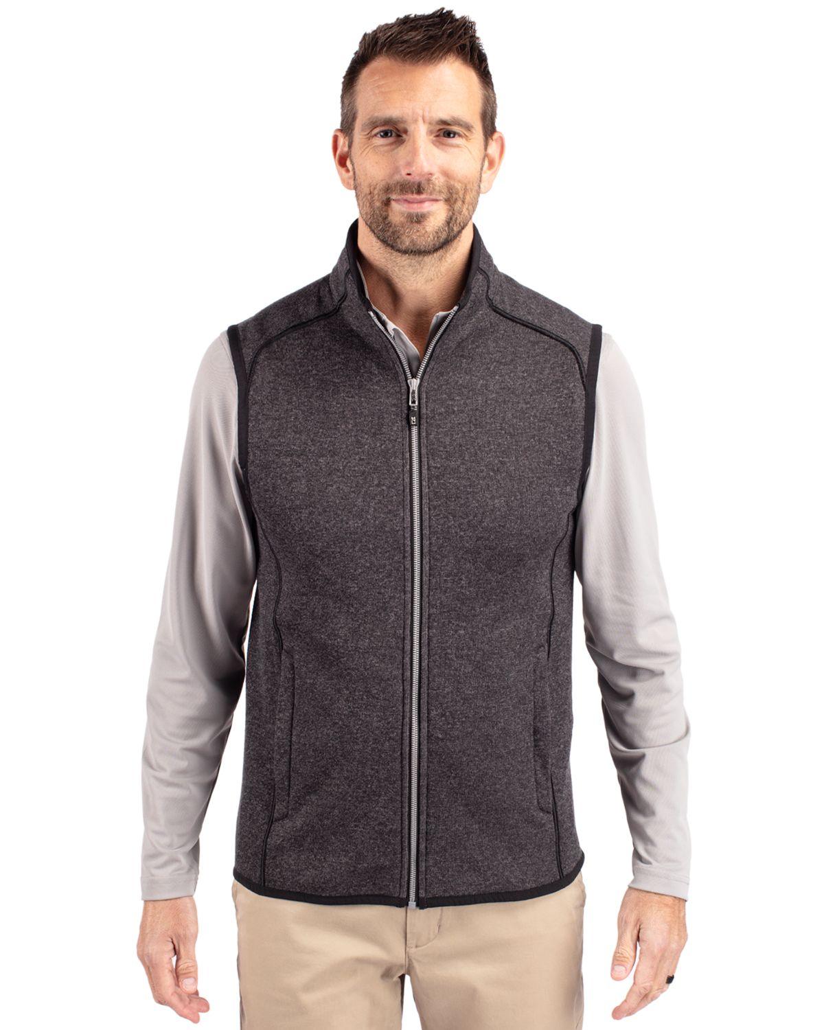 Cutter & Buck Mainsail Sweater-Knit Full Zip Vest Charcoal Heather - Hajjar's Big & Tall Mens Clothing