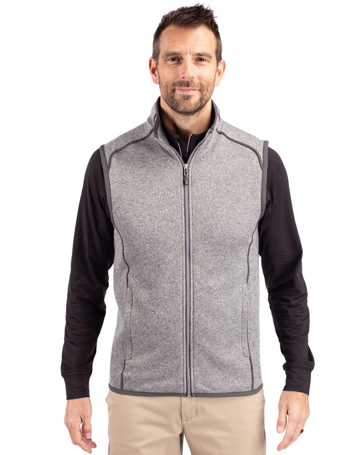 Cutter & Buck Mainsail Sweater-Knit Full Zip Vest Polished Heather - Hajjar's Big & Tall Mens Clothing