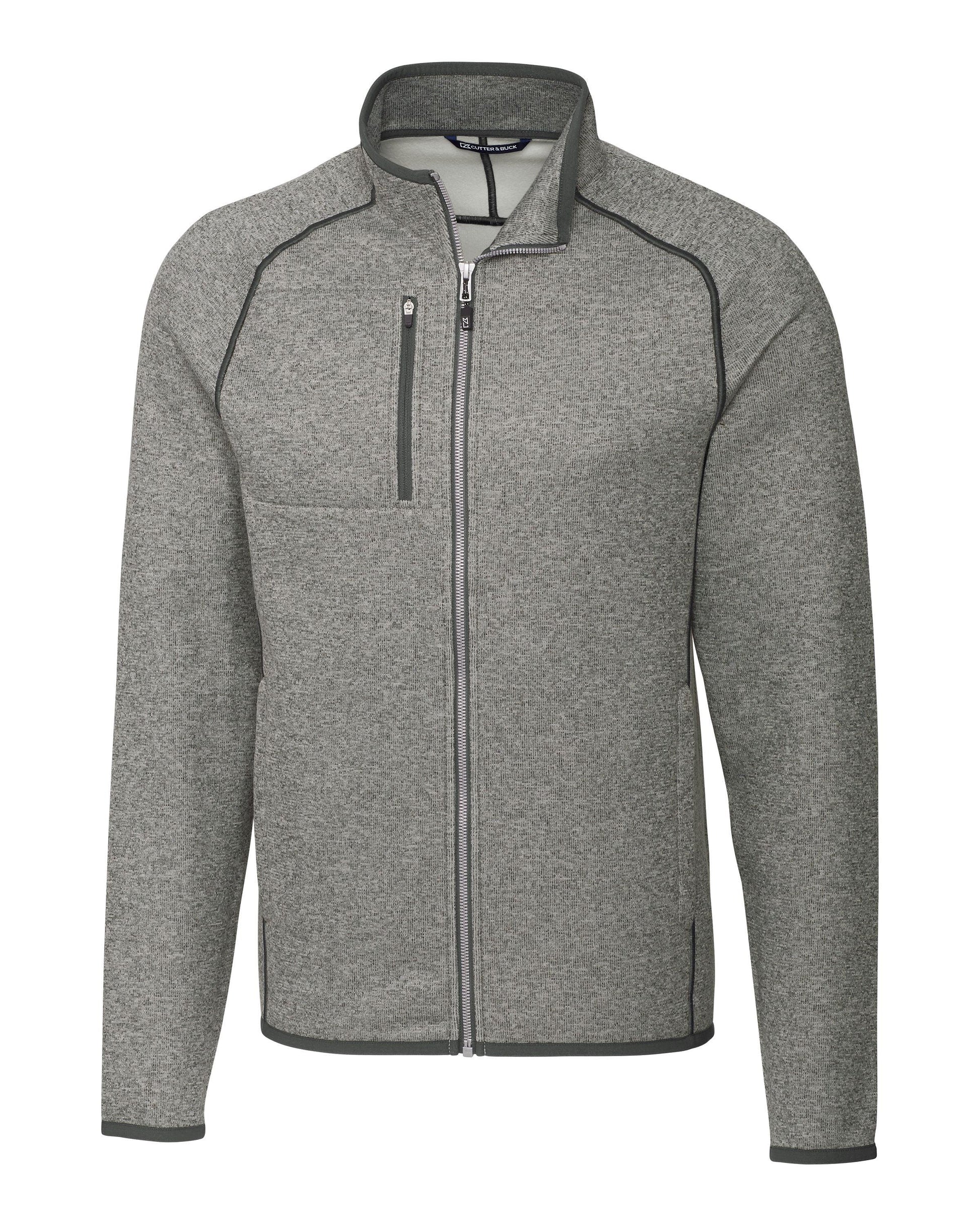 Cutter & Buck Mainsail Sweater-Knit Full Zip Jacket Polished Heather - Hajjar's Big & Tall Mens Clothing