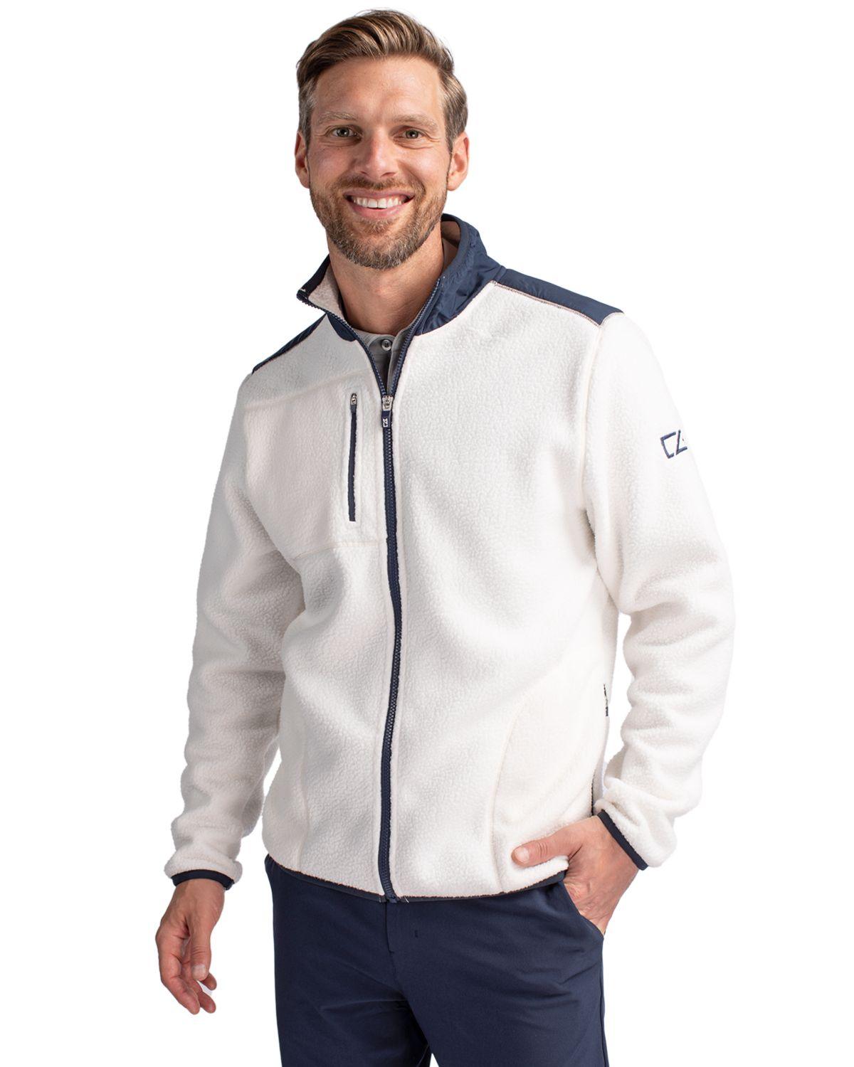 Cutter & Buck Cascade Eco Sherpa Fleece Jacket Shell/Navy Blue - Hajjar's Big & Tall Mens Clothing