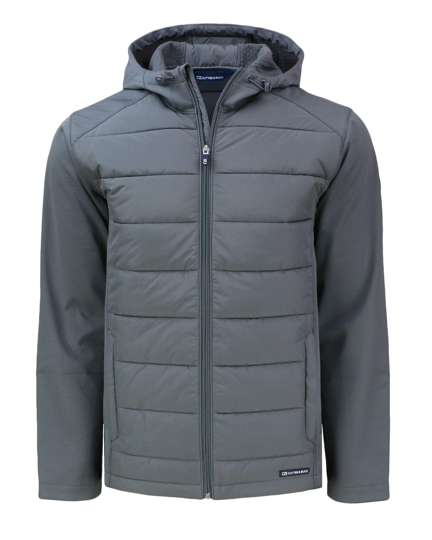 Cutter & Buck Evoke Hybrid Eco Softshell Recycled Full Zip Hooded Jacket Elemental Grey - Hajjar's Big & Tall Mens Clothing