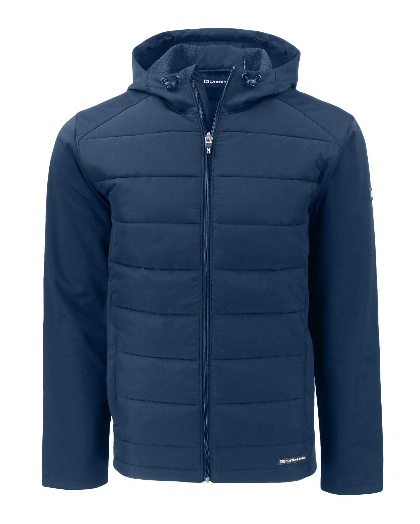 Cutter & Buck Evoke Hybrid Eco Softshell Recycled Full Zip Hooded Jacket Navy Blue - Hajjar's Big & Tall Mens Clothing