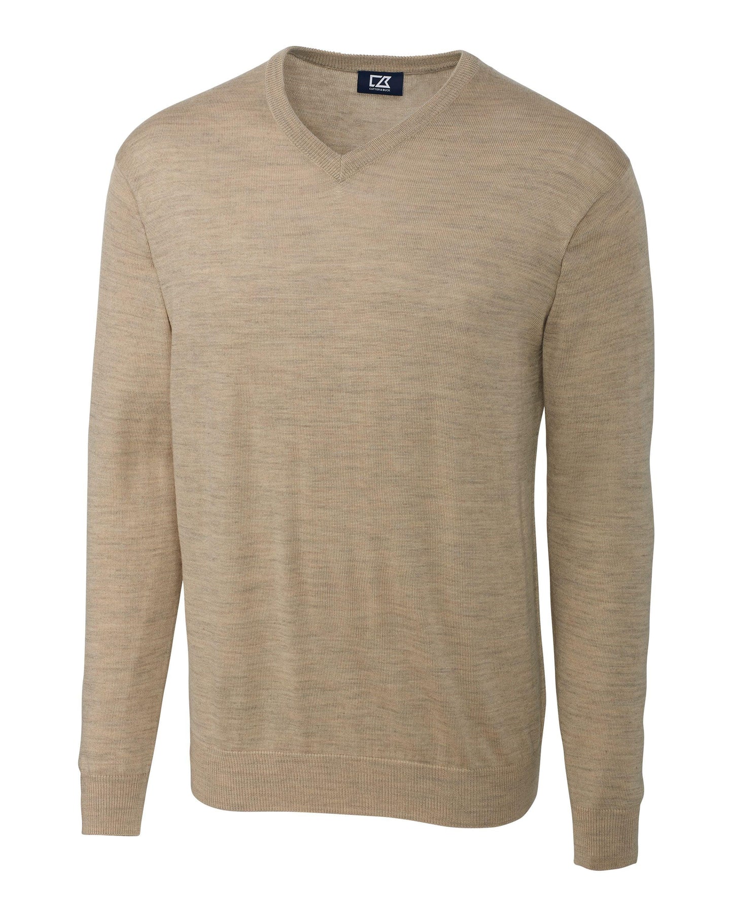 Cutter & Buck Douglas V-neck Sweater Sand Heather - Hajjar's Big & Tall Mens Clothing