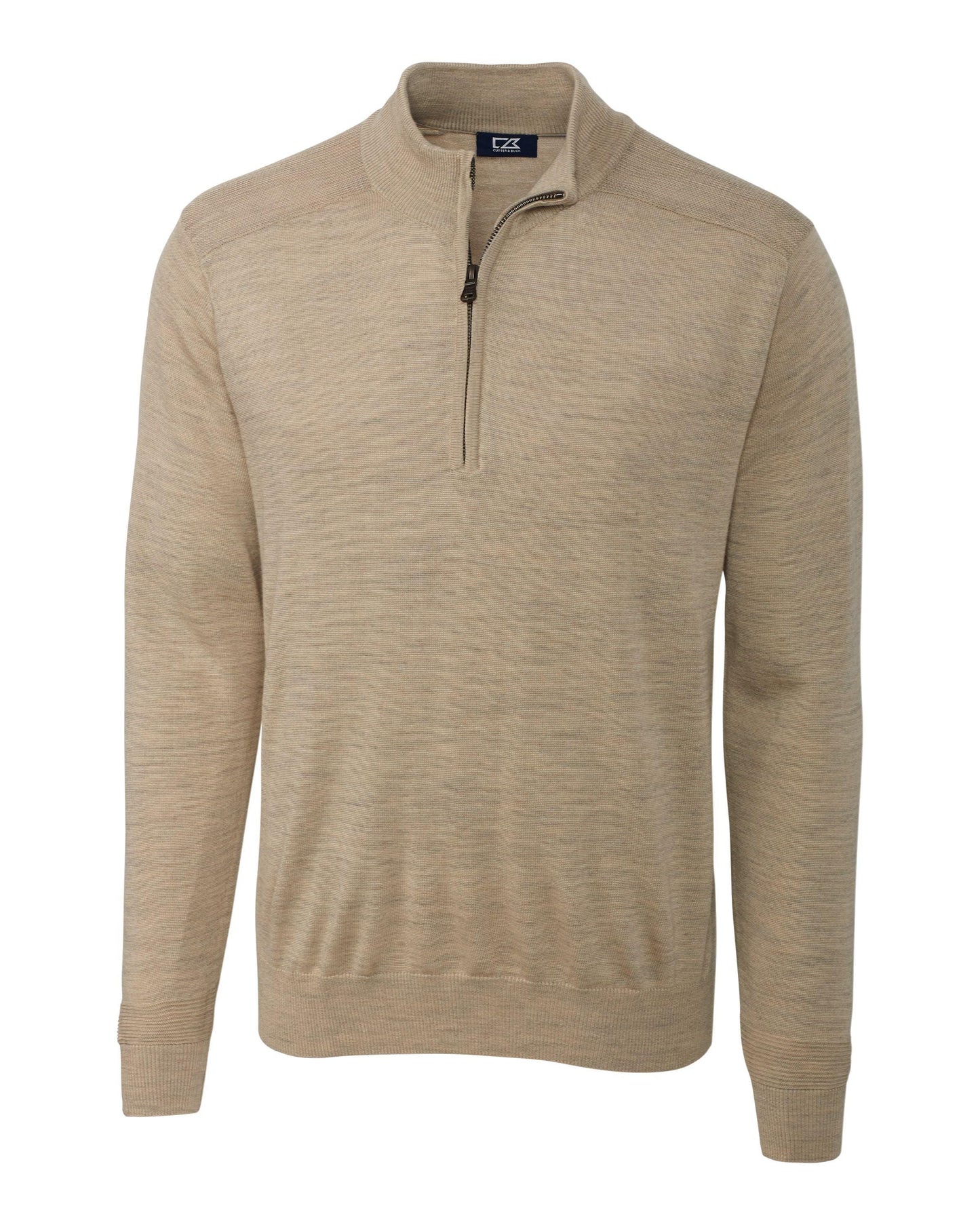 Cutter & Buck Douglas Half Zip Mock Sweater Sand Heather - Hajjar's Big & Tall Mens Clothing