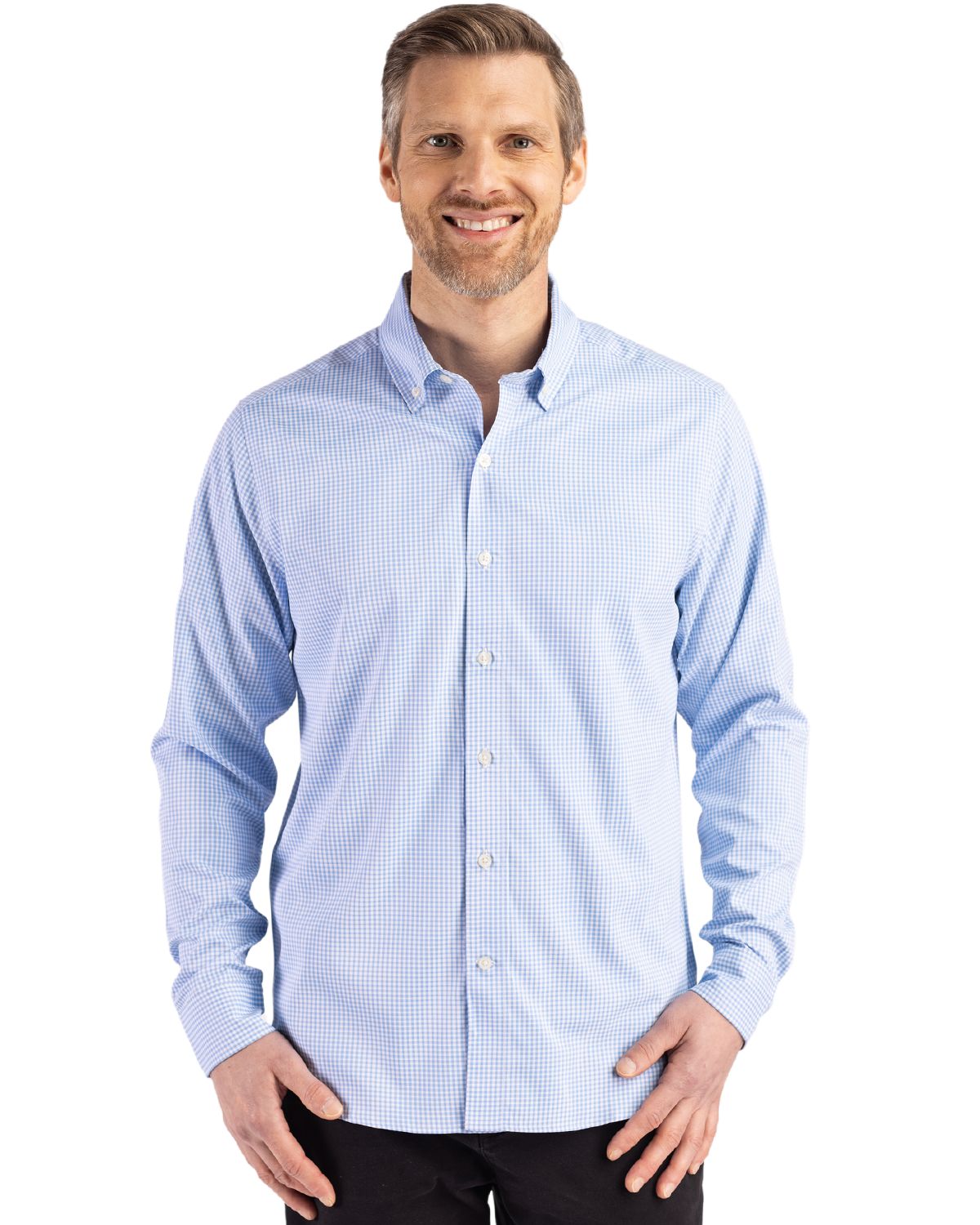 Cutter & Buck Skyline Gingham Dress Shirt Atlas/White
