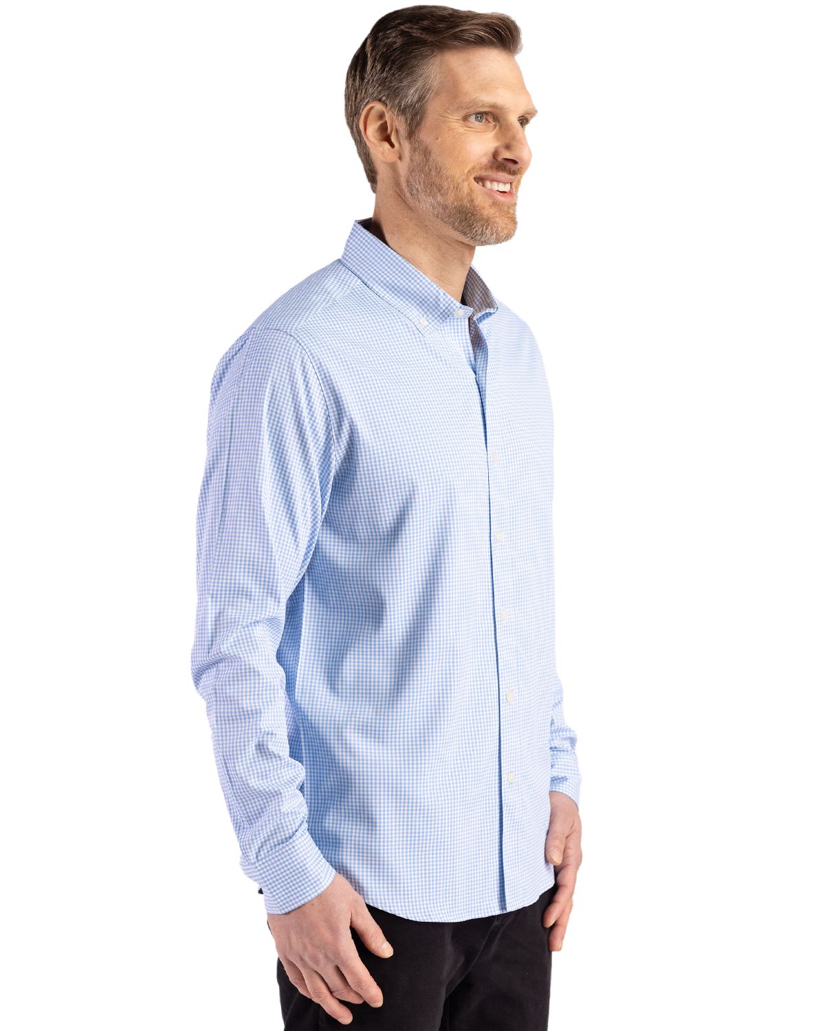 Cutter & Buck Skyline Gingham Dress Shirt Atlas/White