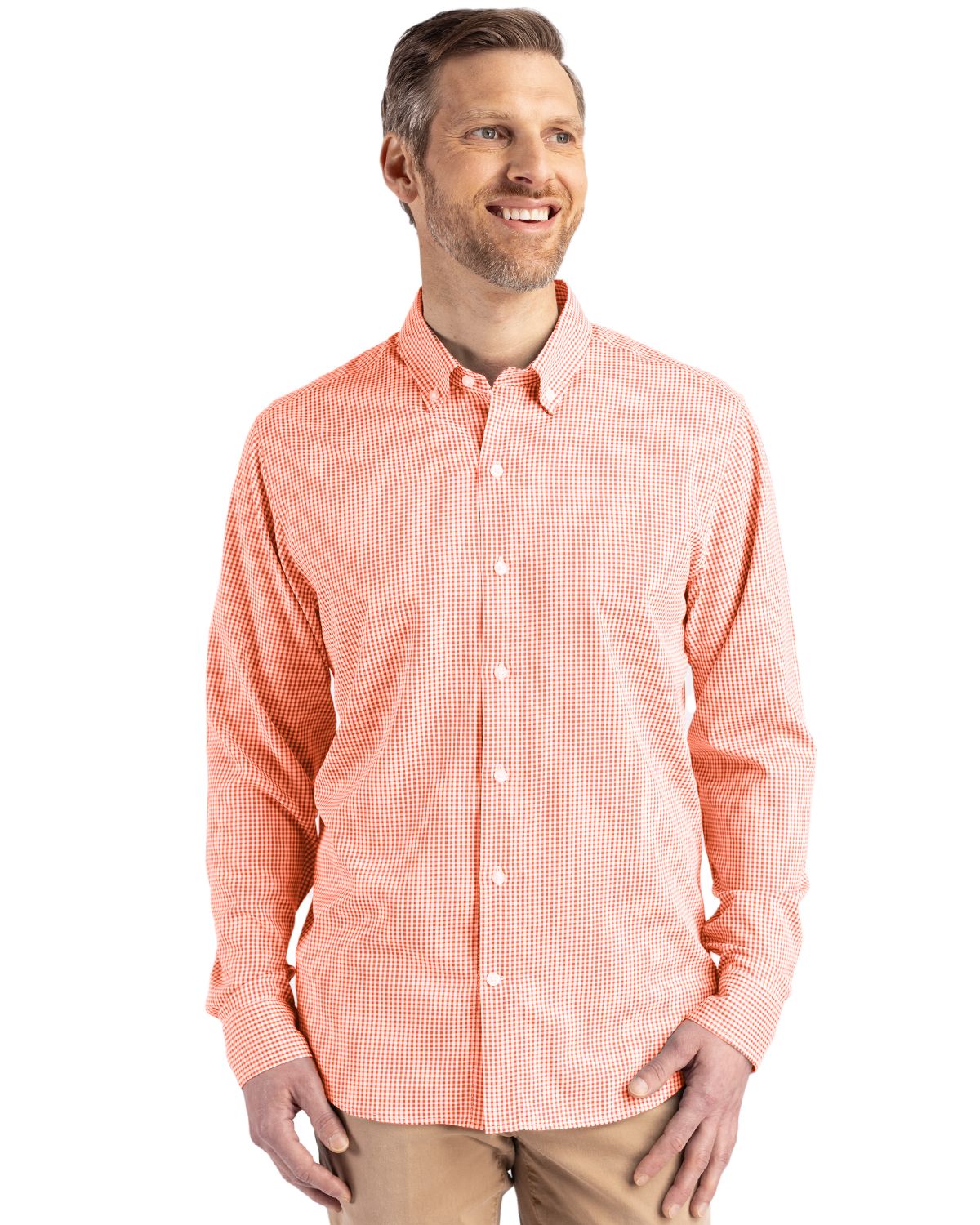 Cutter & Buck Skyline Gingham Dress Shirt College Orange/White
