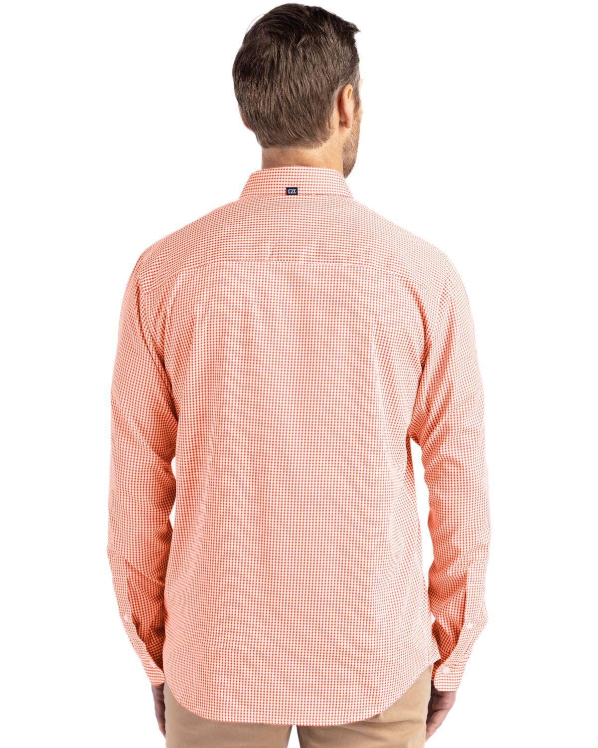 Cutter & Buck Skyline Gingham Dress Shirt College Orange/White